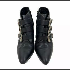 Manolo Blahnik Women Size 39.5 Zavattini Triple-Buckle Western Ankle Boots Black